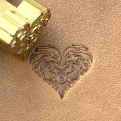 Celtic Style Heart leather stamp LT706 — brass stamping tool with imprint on natural veg-tan leather