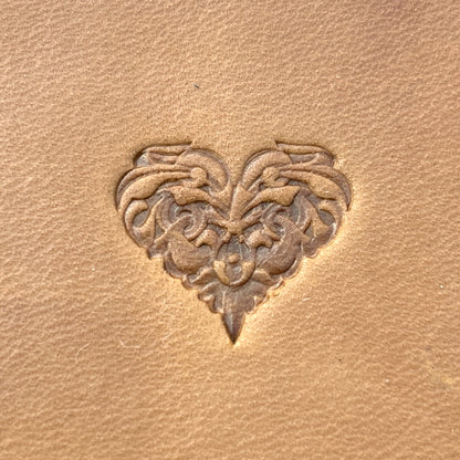 Celtic Style Heart leather stamp LT706 — single impression on veg-tan leather