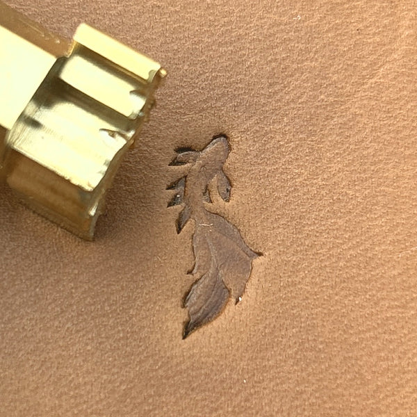 Flowing Fish leather stamp LT712 — brass stamping tool with imprint on natural veg-tan leather
