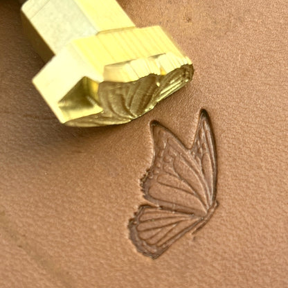 Butterfly leather stamp LT714 — brass stamping tool with imprint on natural veg-tan leather