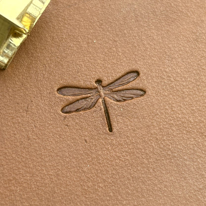 Dragonfly leather stamp LT715 — pattern imprint on veg-tan leather