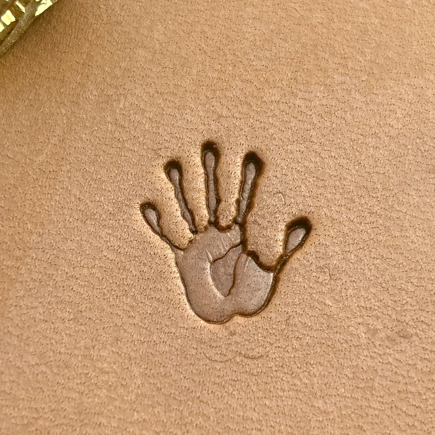 Handprint leather stamp LT718 — pattern imprint on veg-tan leather