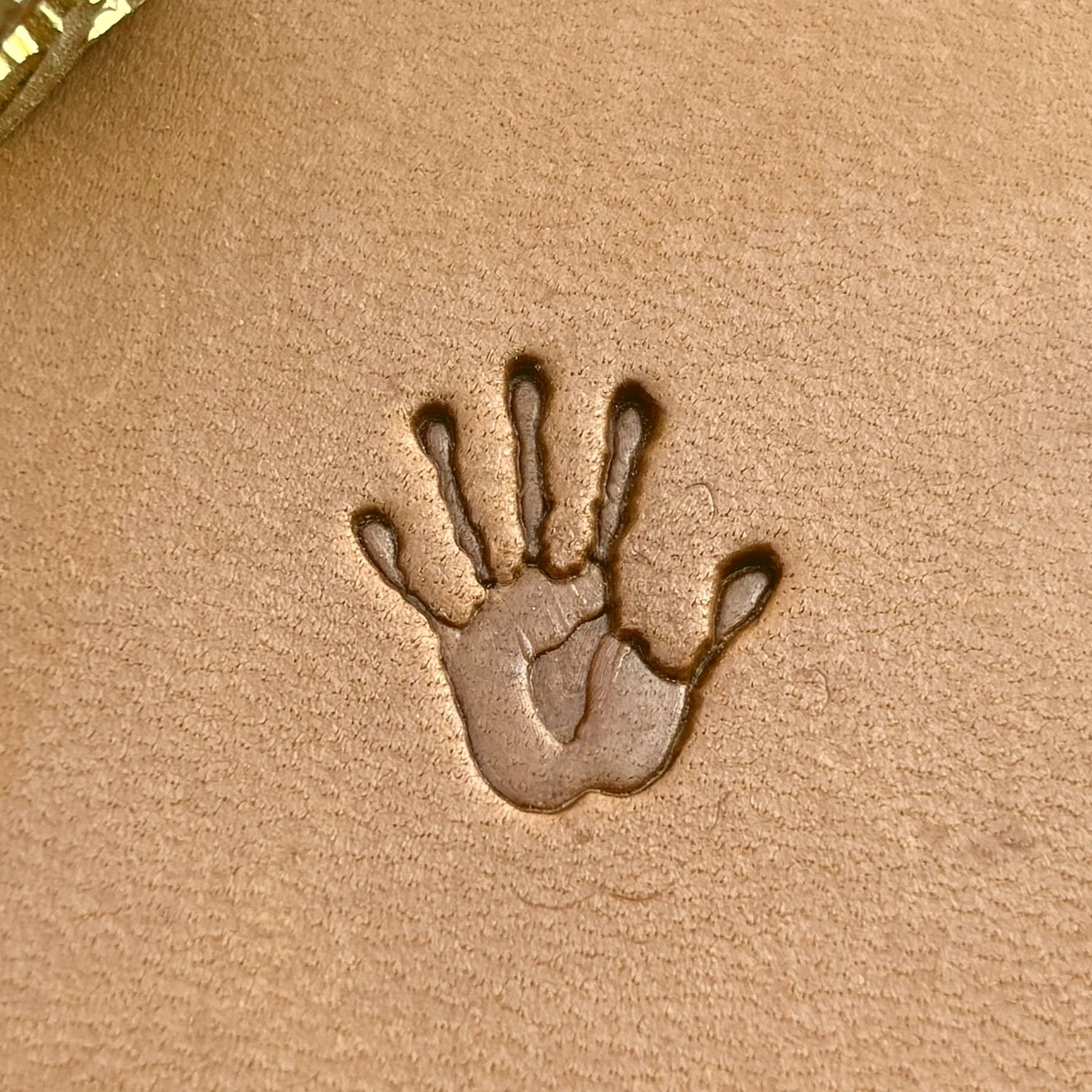 Handprint leather stamp LT718 — pattern imprint on veg-tan leather