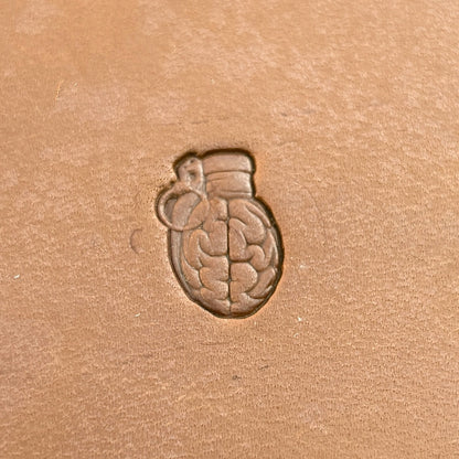 Brain Grenade leather stamp LT722 — pattern imprint on veg-tan leather