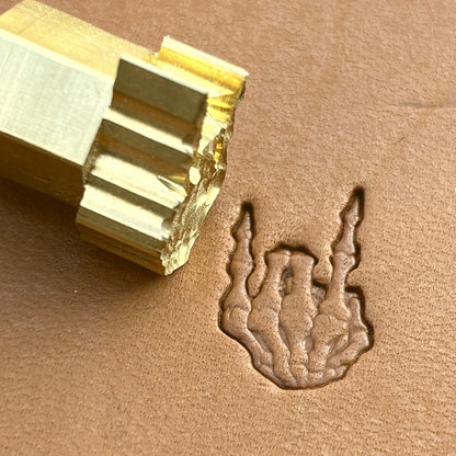Devil Horns Hand Skull leather stamp LT723 — brass stamping tool with imprint on natural veg-tan leather