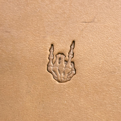 Devil Horns Hand Skull leather stamp LT723 — single impression on veg-tan leather
