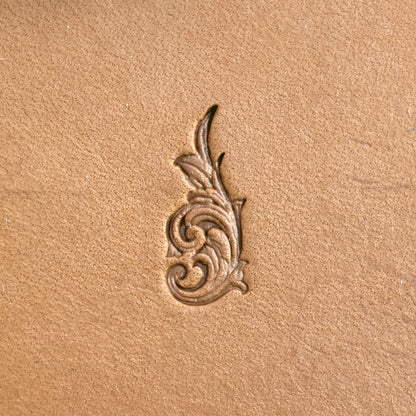 Flourish leather stamp LT724 — single impression on veg-tan leather