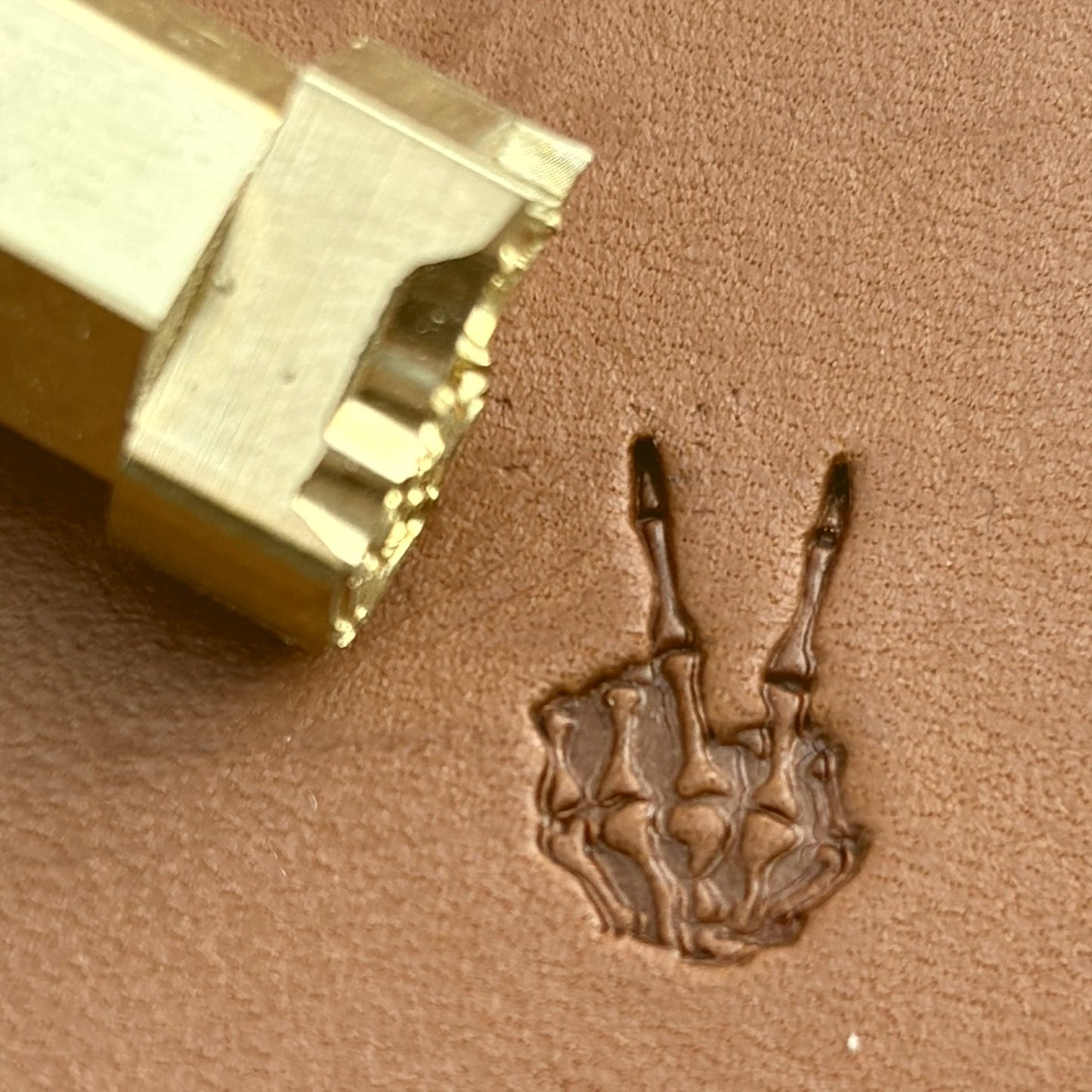 Peace Sign Skeleton Hand leather stamp LT725 — brass stamping tool with imprint on natural veg-tan leather