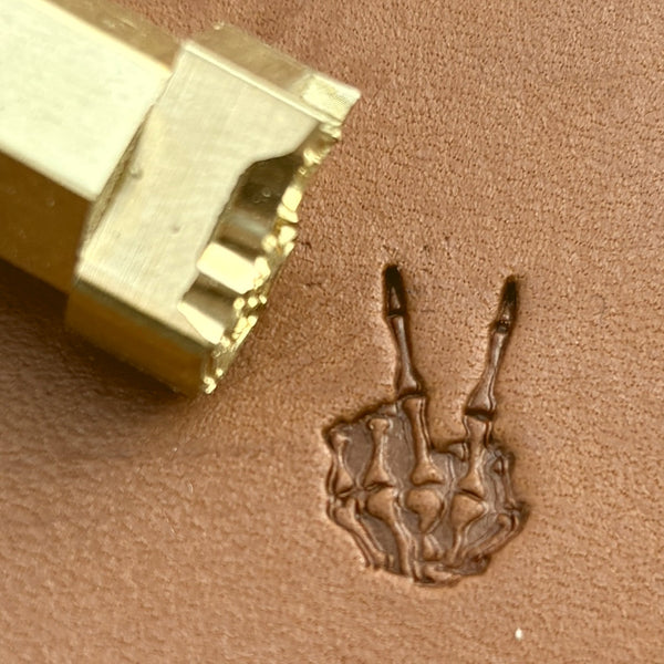 Peace Sign Skeleton Hand leather stamp LT725 — brass stamping tool with imprint on natural veg-tan leather