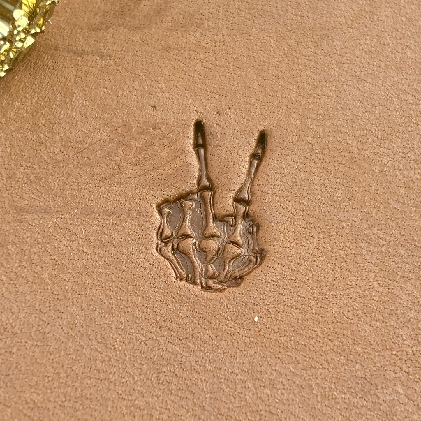 Peace Sign Skeleton Hand leather stamp LT725 — pattern imprint on veg-tan leather