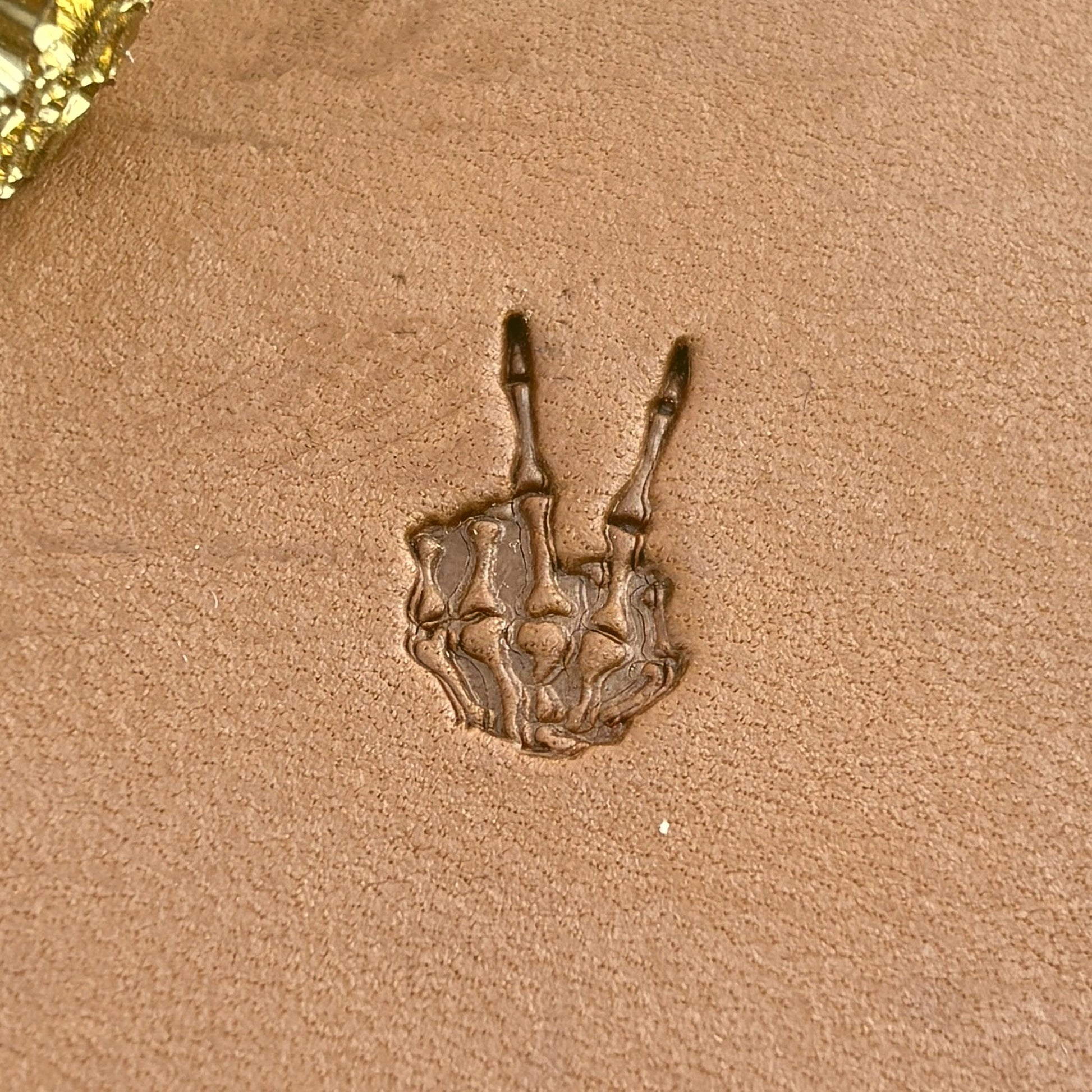 Peace Sign Skeleton Hand leather stamp LT725 — pattern imprint on veg-tan leather