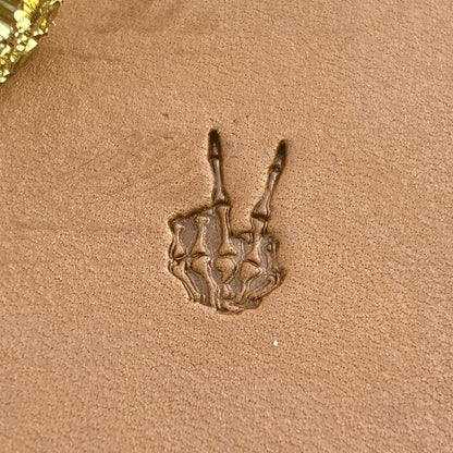 Peace Sign Skeleton Hand leather stamp LT725 — pattern imprint on veg-tan leather