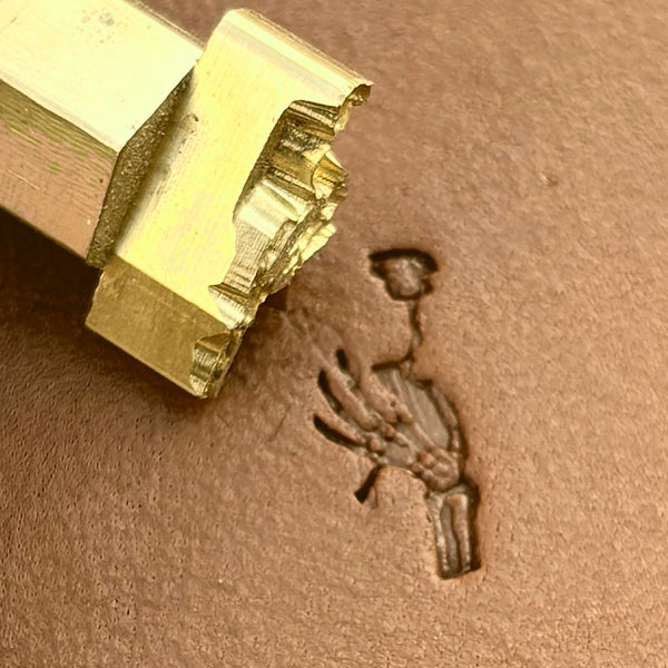 Skeleton Hand and Flower leather stamp LT726 — brass stamping tool with imprint on natural veg-tan leather