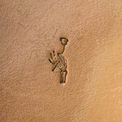 Skeleton Hand and Flower leather stamp LT726 — single impression on veg-tan leather