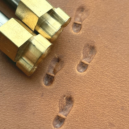 Shoe Footprint leather stamp LT745 — brass stamping tool with imprint on natural veg-tan leather
