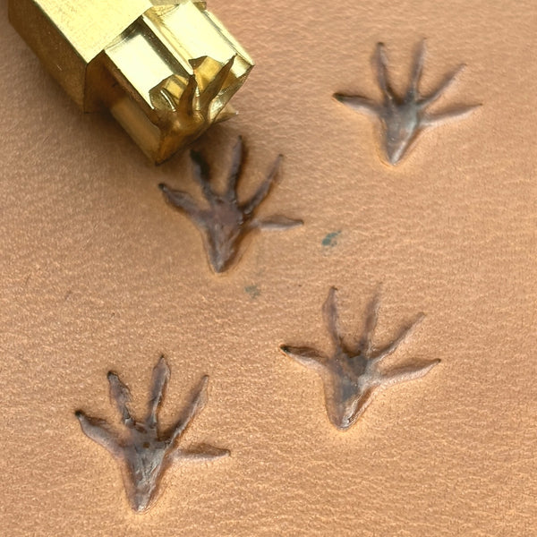 Rat Hind Tracks Footprint leather stamp LT747 — brass stamping tool with imprint on natural veg-tan leather