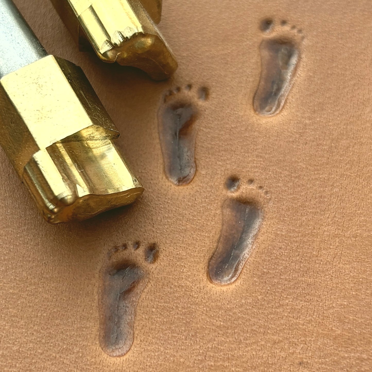 Bare Footprint leather stamp LT748 — pattern imprint on veg-tan leather