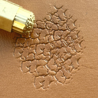 Cracked Texture leather stamp LT750 — brass stamping tool with imprint on natural veg-tan leather