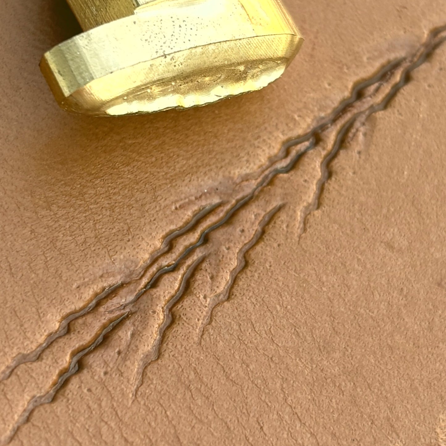 Claw Marks Paw leather stamp LT758 — brass stamping tool with imprint on natural veg-tan leather