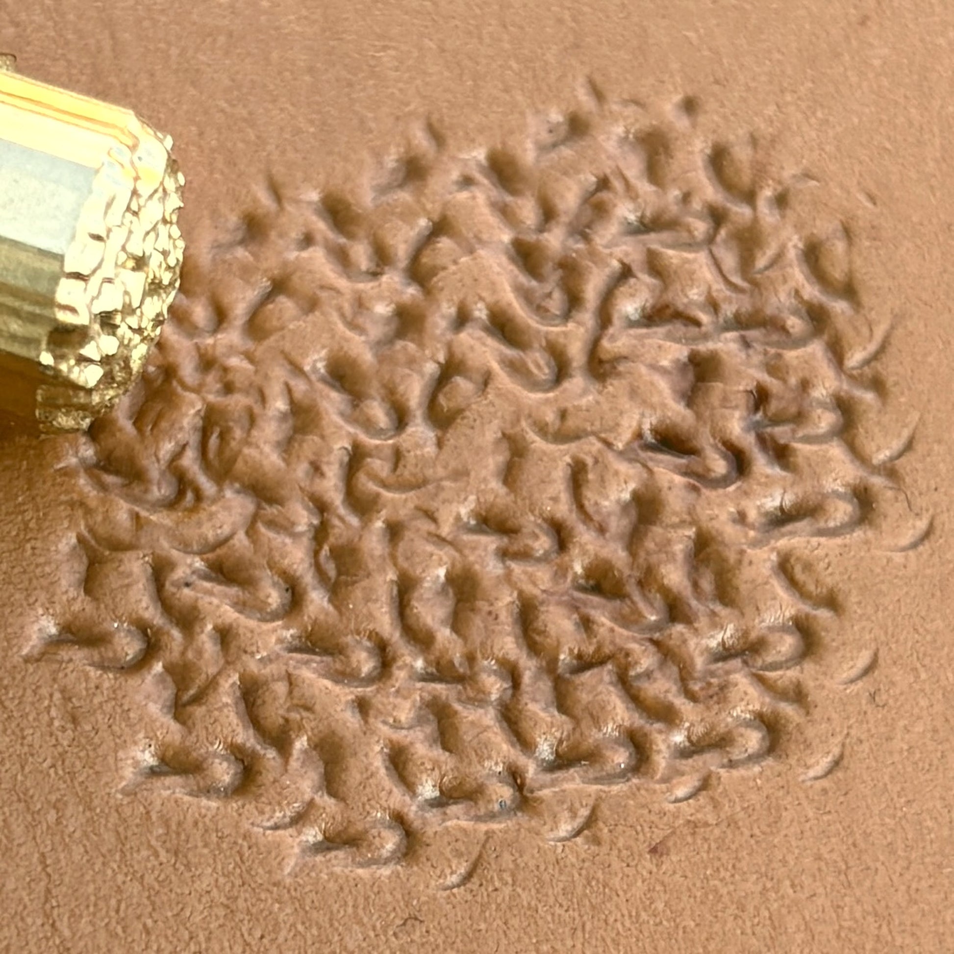 Cluster Textured leather stamp LT768 — brass stamping tool with imprint on natural veg-tan leather