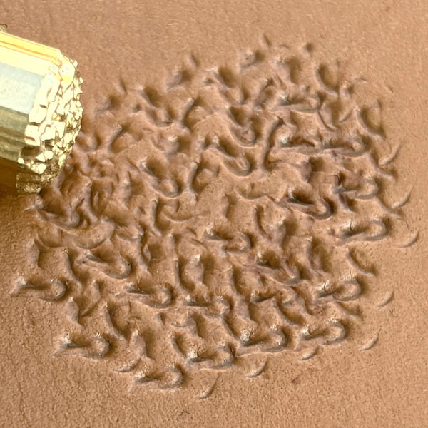 Cluster Textured leather stamp LT768 — brass stamping tool with imprint on natural veg-tan leather