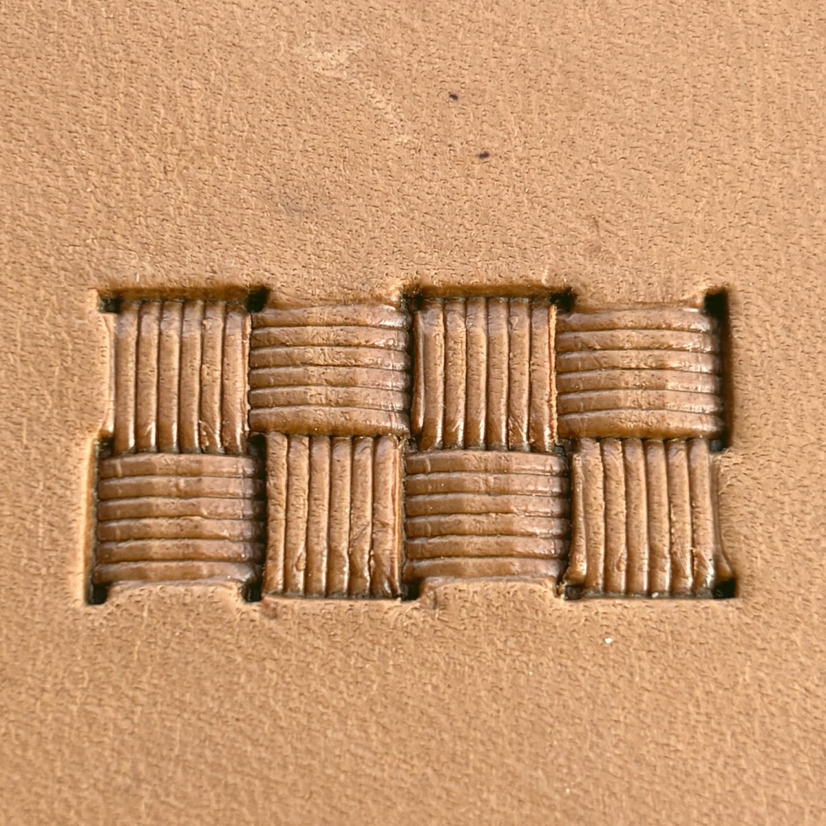 Boxed Lines Basket Weave leather stamp LT775 — pattern imprint on veg-tan leather