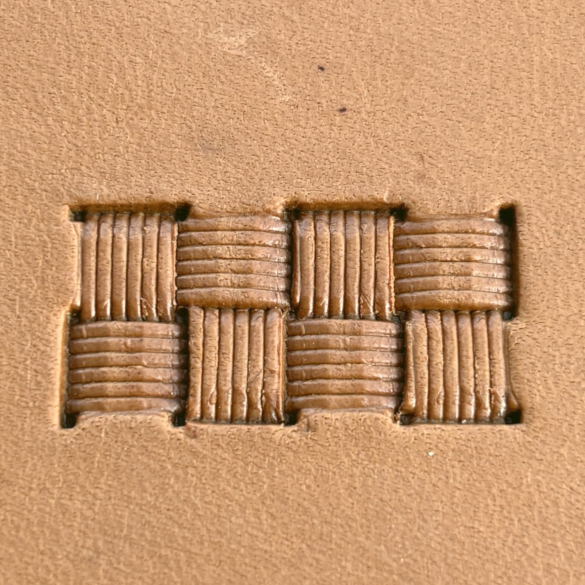 Boxed Lines Basket Weave leather stamp LT775 — pattern imprint on veg-tan leather