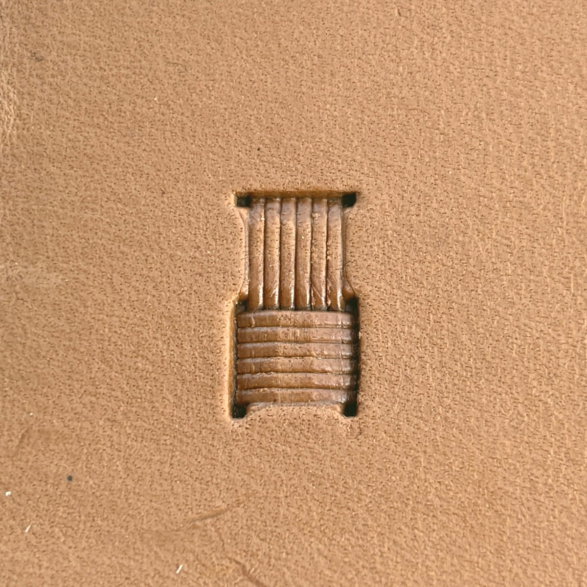 Boxed Lines Basket Weave leather stamp LT775 — single impression on veg-tan leather