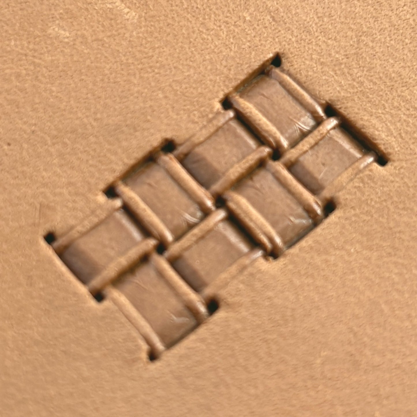 Basket Weave leather stamp LT776 — pattern imprint on veg-tan leather