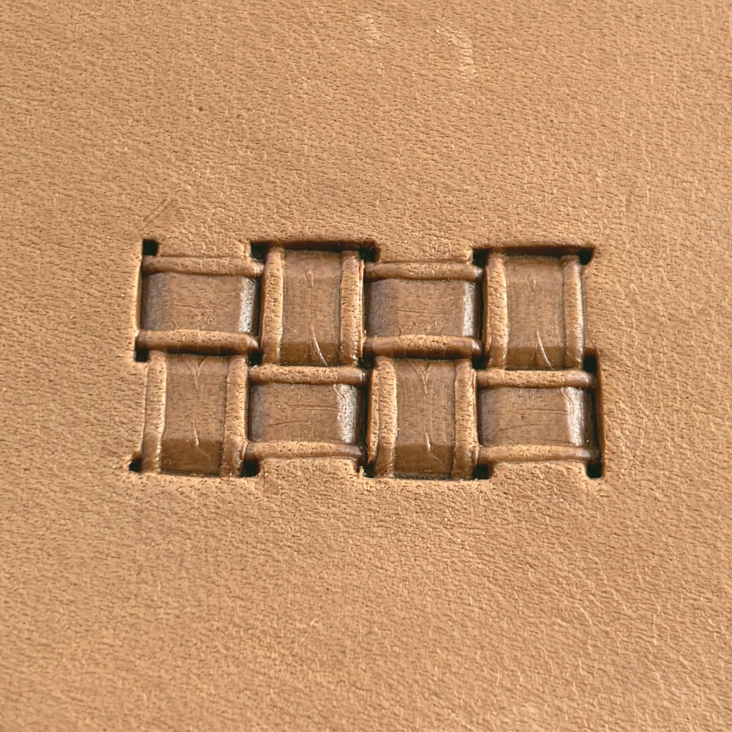 Basket Weave leather stamp LT776 — pattern imprint on veg-tan leather