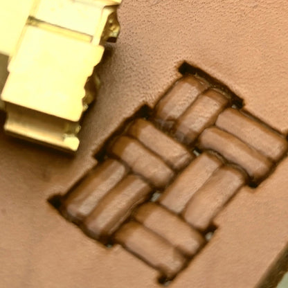 Basket Weave leather stamp LT781 — brass stamping tool with imprint on natural veg-tan leather