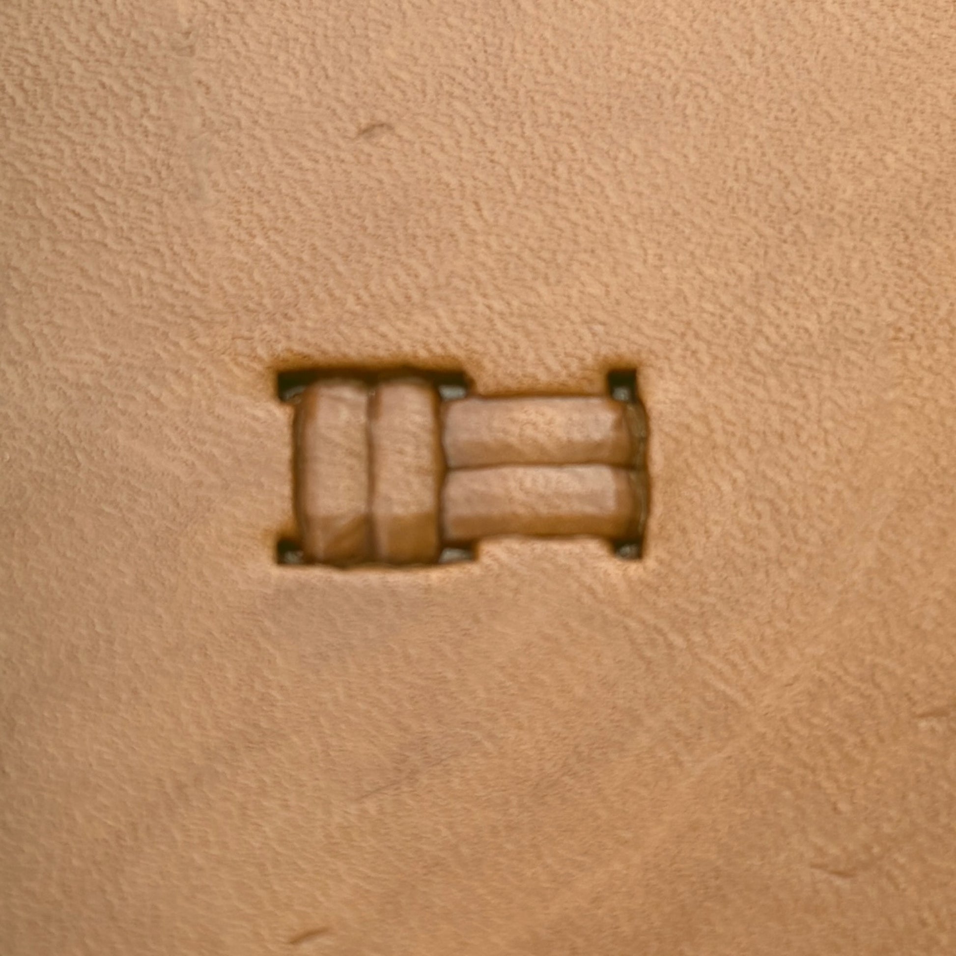 Basket Weave leather stamp LT781 — single impression on veg-tan leather