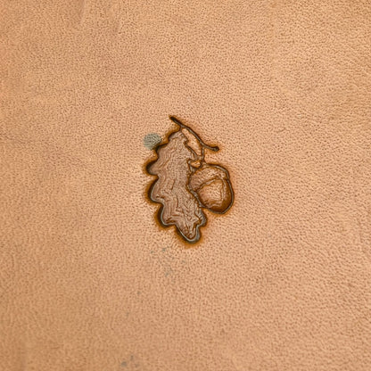 Acorn Oak Leaf leather stamp LT784 — pattern imprint on veg-tan leather