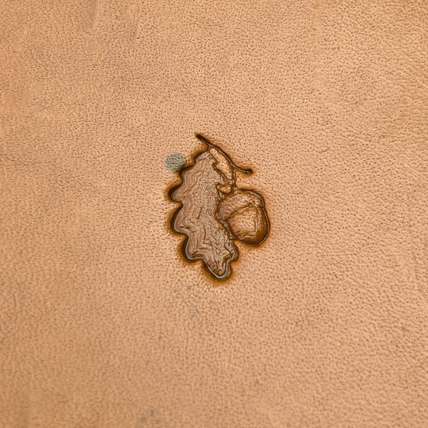 Acorn Oak Leaf leather stamp LT784 — pattern imprint on veg-tan leather
