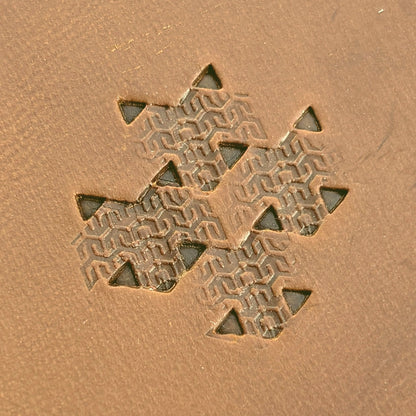 Hooked Mesh Hex Tile leather stamp LT823 — pattern imprint on veg-tan leather