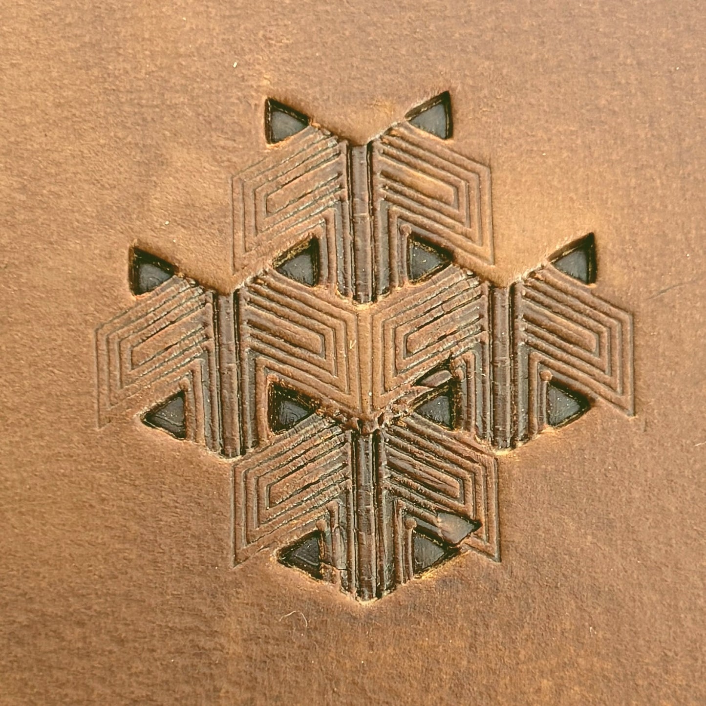 Geometric Lines leather stamp LT824 — pattern imprint on veg-tan leather