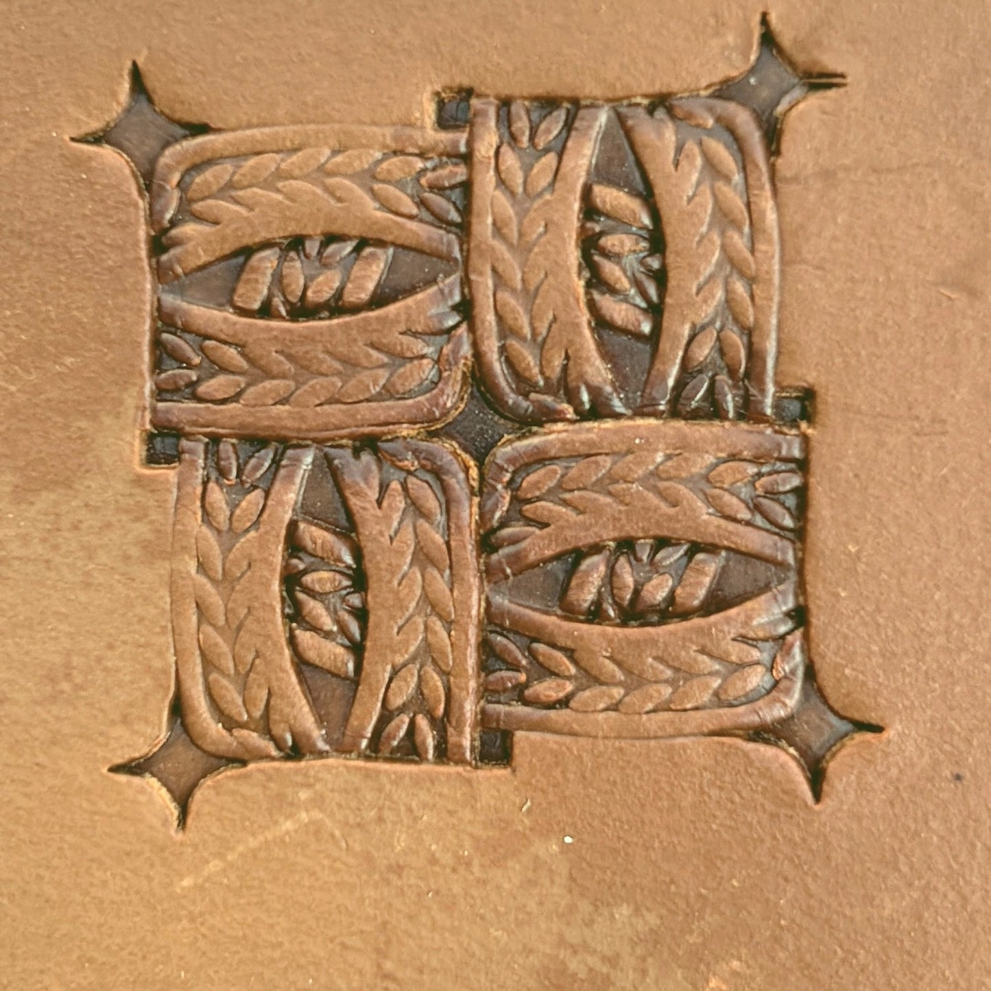 Braided Squares Basket Weave leather stamp LT825 — pattern imprint on veg-tan leather