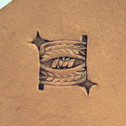 Braided Squares Basket Weave leather stamp LT825 — single impression on veg-tan leather