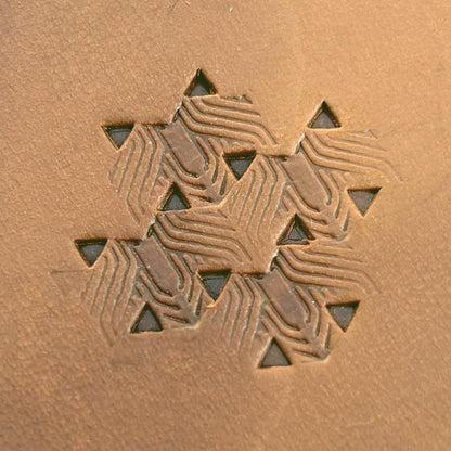 Grooved Hex Tile leather stamp LT826 — pattern imprint on veg-tan leather