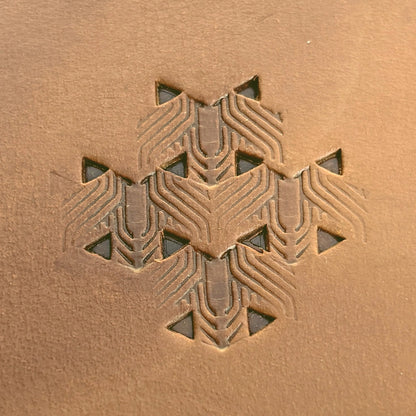 Grooved Hex Tile leather stamp LT826 — pattern imprint on veg-tan leather