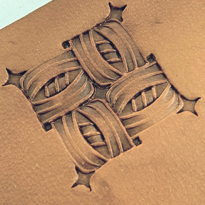 Diamond Lines Basket Weave leather stamp LT828 — pattern imprint on veg-tan leather