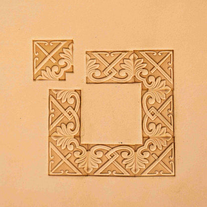 Ornate Shape leather stamp LT117 — corner stamp impression on veg-tan leather
