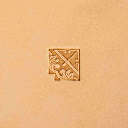 Ornate Shape leather stamp LT117 — corner stamp impression on veg-tan leather