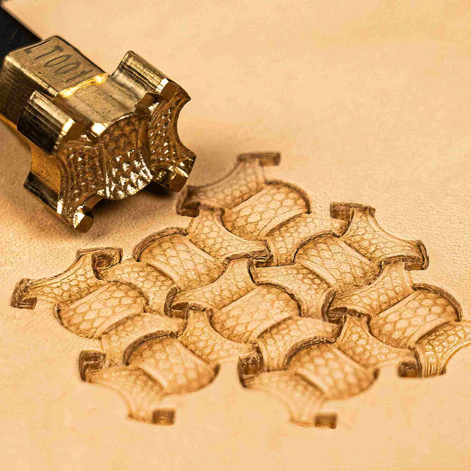 Basketweave stamping outlet leather